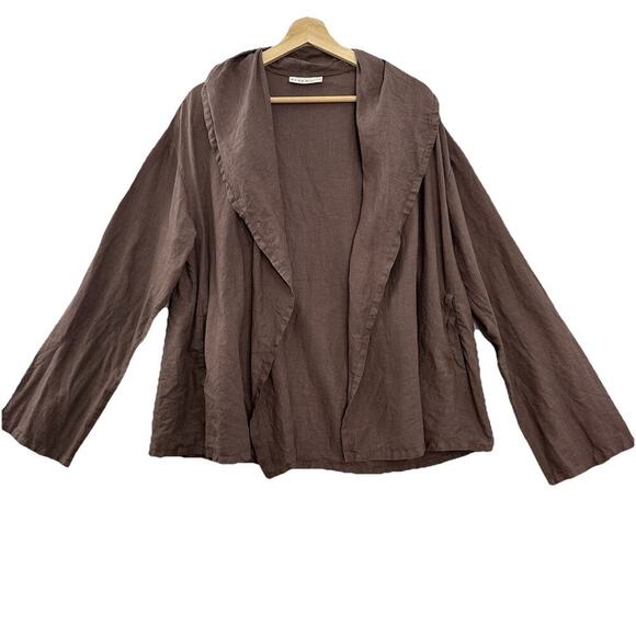 Bryn Walker Linen Top Womens Small Brown Pockets Long Sleeve Neutral - Picture 1 of 12
